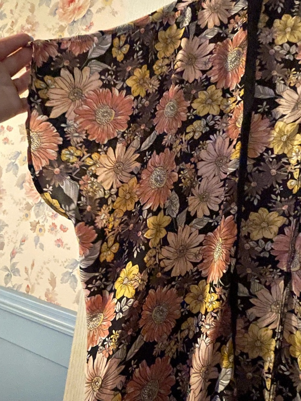 Maurices Black Floral Kimono with Pink and Yellow Flowers - Picture 2 of 2